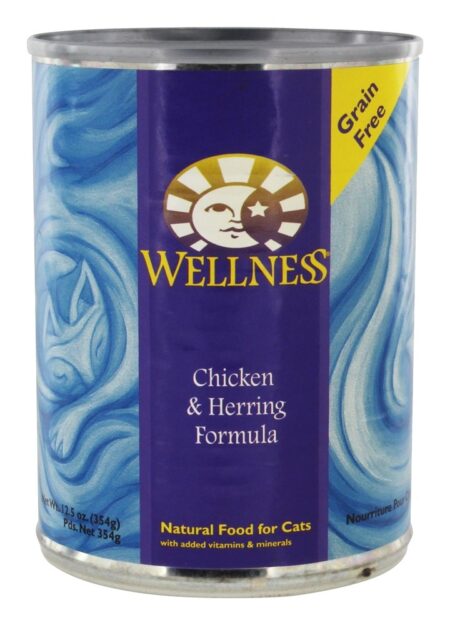 Alimento natural livre de grãos para gatos Fórmula de frango e arenque - 12.5 oz. Wellness Pet