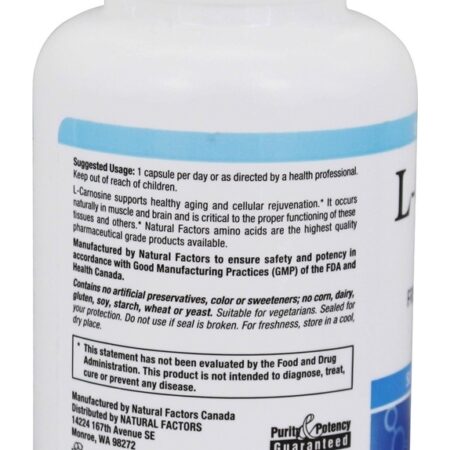 Aminoácido de Forma Livre de L-Carnosina 500 mg. - Cápsulas vegetarianas 60 Natural Factors - Imagem 3