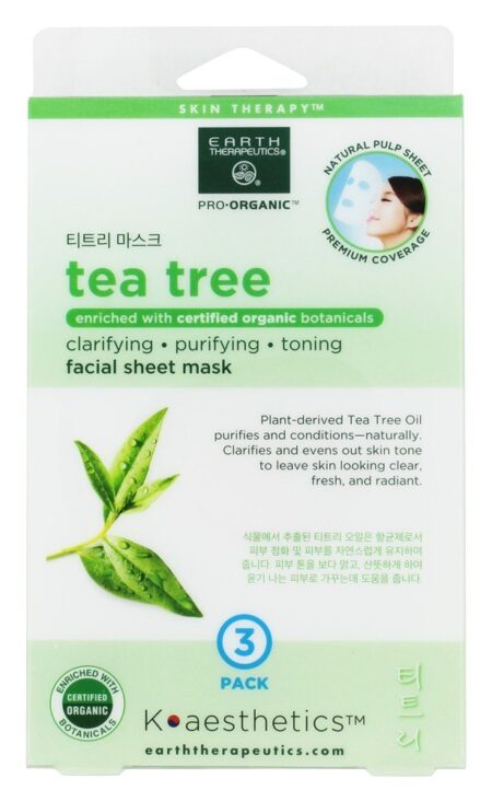 Máscara de Folha Facial Tea Tree - 3 Contagem Earth Therapeutics