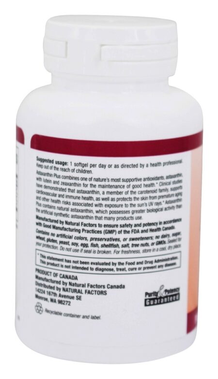 Astaxantina e proteção poderosa contra células 4 mg. - 60 Softgels Natural Factors - Image 3