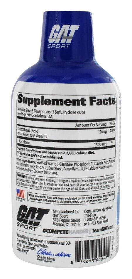 Essenciais de Aminoácidos Líquidos de L-Carnitina Framboesa Azul 1500 mg. - 16 fl. oz. GAT - Image 2