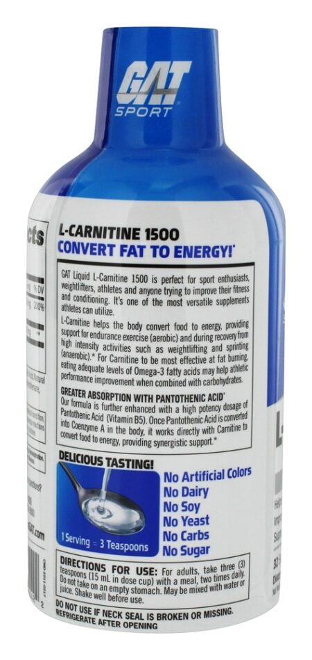 Essenciais de Aminoácidos Líquidos de L-Carnitina Framboesa Azul 1500 mg. - 16 fl. oz. GAT - Image 3