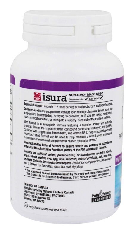 Retiro da Mente para Relaxamento e Estresse com GABA, Erva-Cidreira e Magnésio - Cápsulas vegetarianas 60 Natural Factors - Image 3