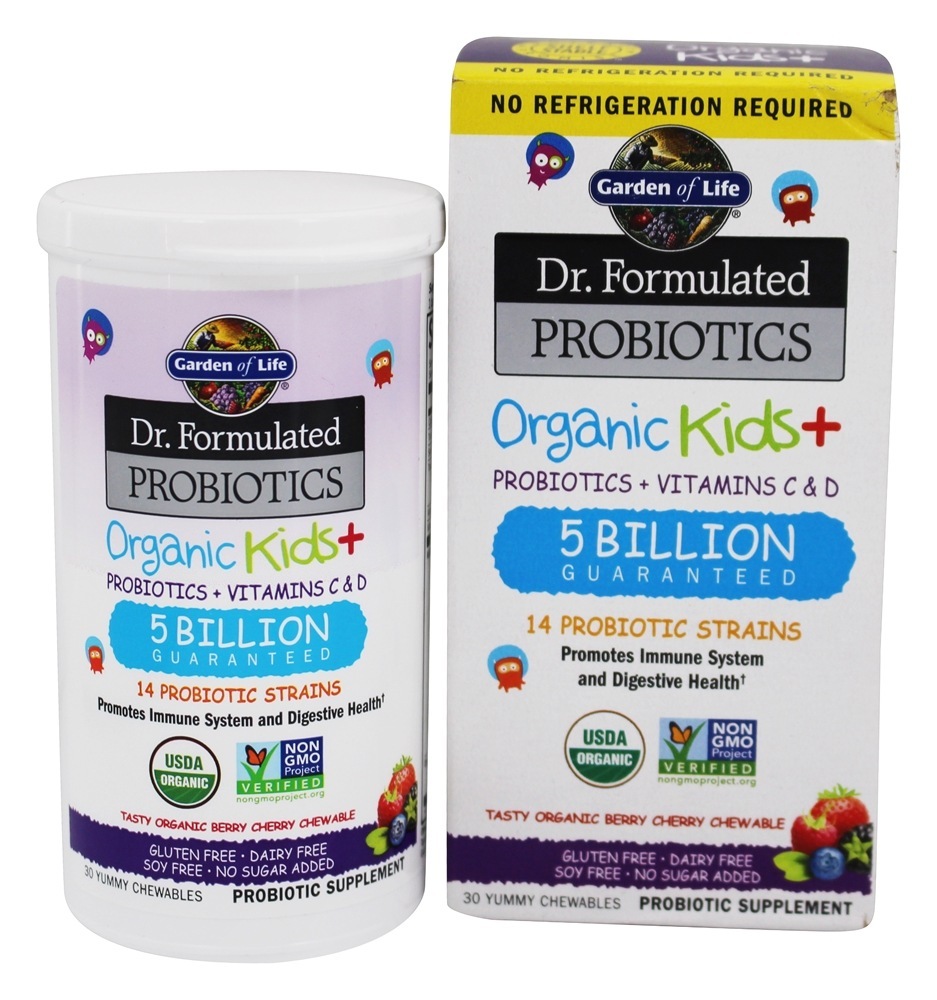 Dr. Formulado Probióticos Crianças Orgânicas + Cereja de Baga 5 Bilhões de UFC - 30 Mastigáveis Garden of Life