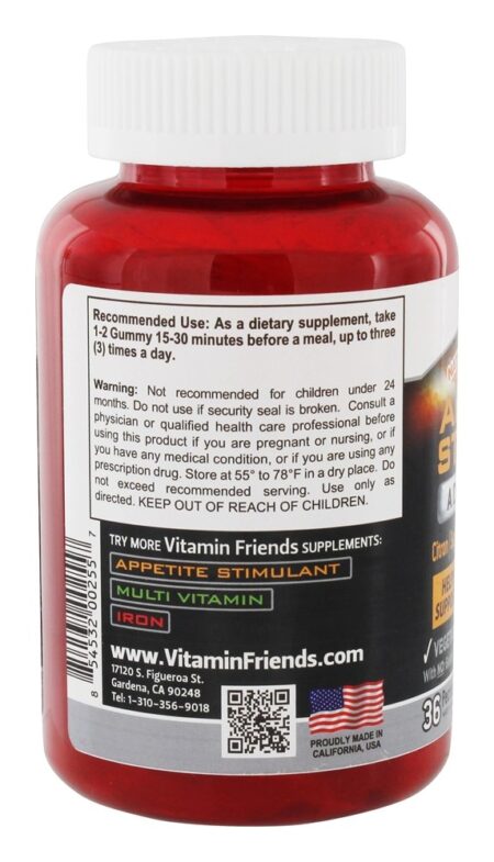 Apetite Estimulante Adulto Pectina Gomoso Natural Laranja Sabor - 36 Gummies Vitamin Friends - Image 3