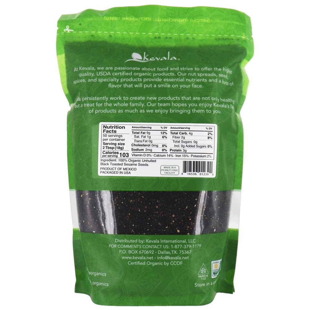 Sementes de gergelim preto torrado orgânico sem casca - 32 oz. Kevala - Imagem 2