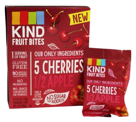 Mordidas de frutas Lanche Cereja Maçã - 5 Bolsas Kind Bar