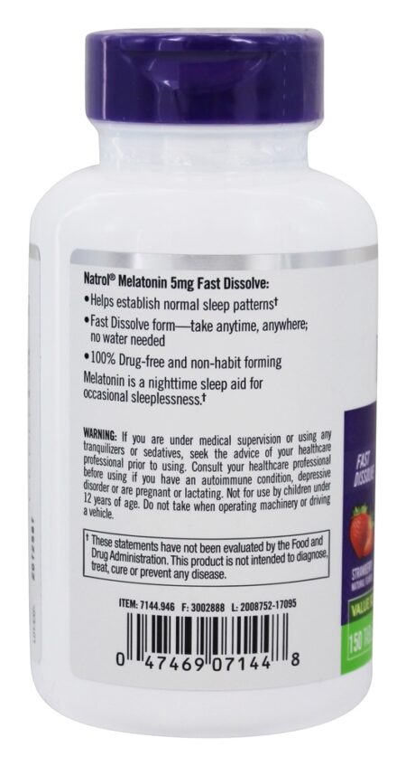 Melatonina Dormir Extra Força Rápido Dissolver Morango 5 mg. - 150 Tablets Natrol - Image 3