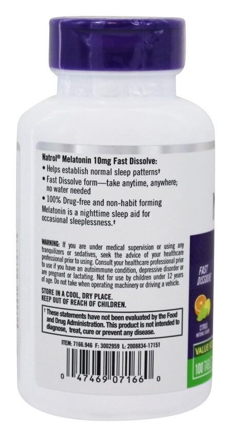 Melatonina Dormir Máximo Força Rápido Dissolver Cítrico 10 mg. - 100 Tablets Natrol - Image 3