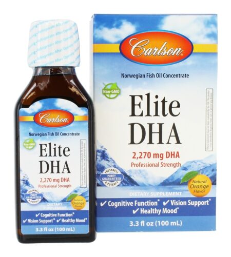 Elite DHA Concentrado de óleo de peixe norueguês Sabor de laranja natural 2270 mg. - 3.3 fl. oz. Carlson Labs