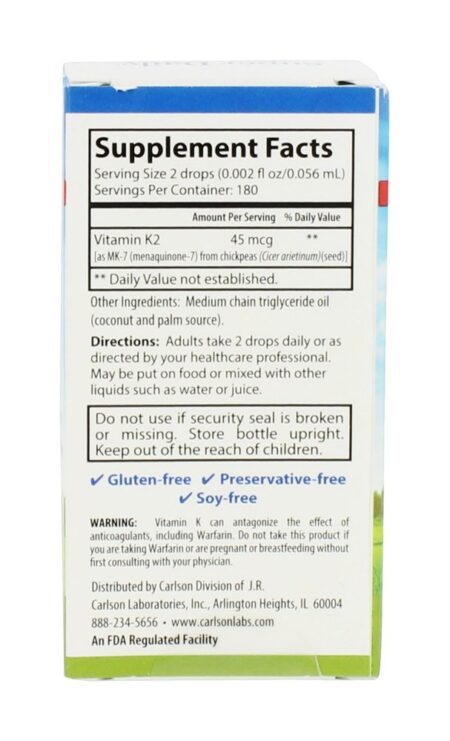 Super Diário Saudável Sangue Líquido K2 45 mcg. - 0.34 fl. oz. Carlson Labs - Image 2