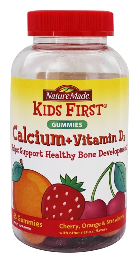 Kids First Cálcio + Vitamina D3 Sabor Cereja, Laranja & Morango - 65 Gummies Nature Made