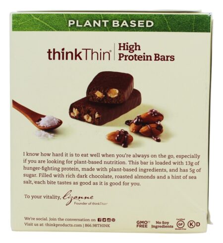 thinkthin Planta Baseado Alto Proteína Barras Caixa Mar Sal Amêndoa Chocolate - 10 Barras Think Products - Image 3