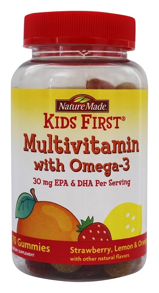Crianças Primeiro Multivitamina com Omega-3 Morango, Limão e Laranja - 70 Gummies Nature Made