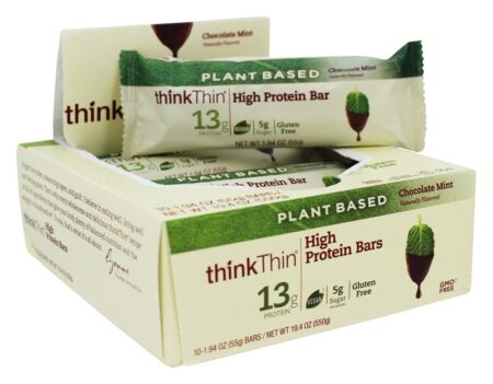 thinkthin Planta Baseado Alto Proteína Barras Caixa Chocolate Hortelã - 10 Barras Think Products