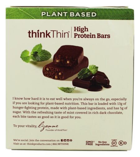 thinkthin Planta Baseado Alto Proteína Barras Caixa Chocolate Hortelã - 10 Barras Think Products - Image 3