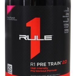 R1 Pré Trem 2.0 Alto Intensidade Pré-Exercício Fórmula Pó 25 Porções Fruto Soco - 390 Gramas Rule One Proteins