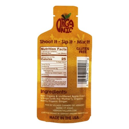Vinagre orgânico de cidra de maçã com a mãe Gengibre e mel - 1 fl. oz. Vermont Village - Imagem 4