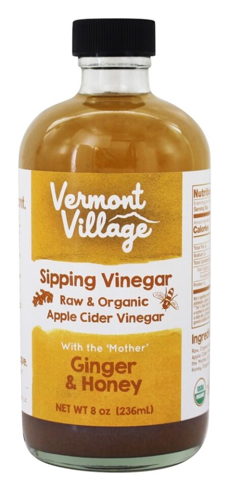 Vinagre de maçã com sêmola de maçã orgânica com a mãe Gengibre e mel - 8 fl. oz. Vermont Village