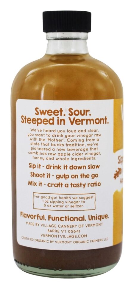 Vinagre de maçã com sêmola de maçã orgânica com a mãe Gengibre e mel - 8 fl. oz. Vermont Village - Image 3