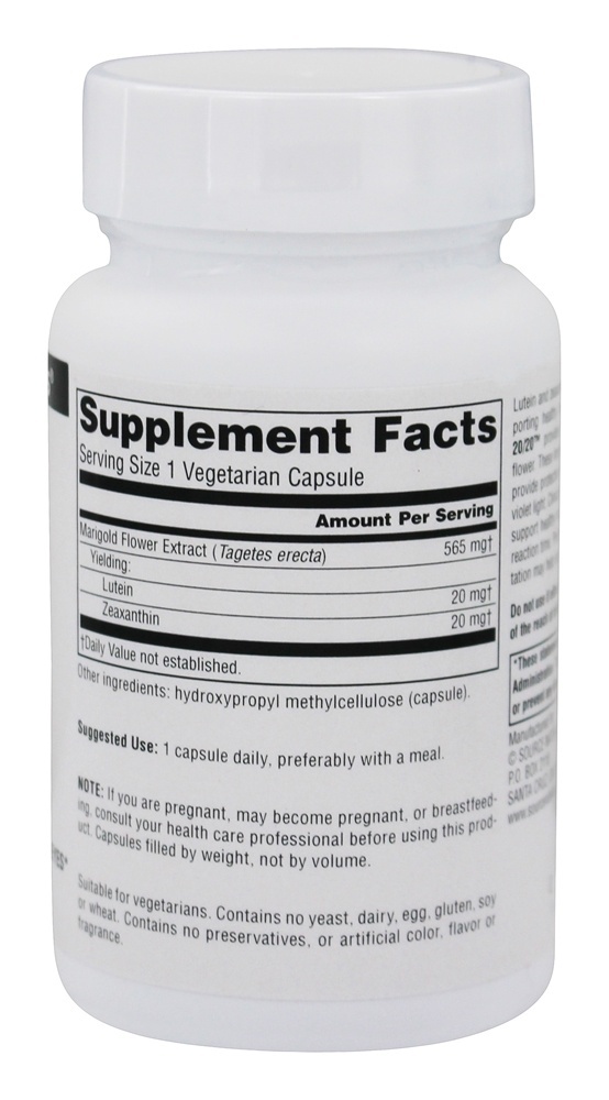 Zea-Tein 20/20 Luteína e Zeaxantina - Cápsulas vegetarianas 30 Source Naturals - Imagem 2