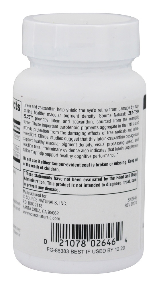 Zea-Tein 20/20 Luteína e Zeaxantina - Cápsulas vegetarianas 30 Source Naturals - Imagem 3