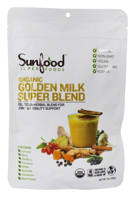 Orgânico Dourado Leite Super Misturar Pó - 6 oz. Sunfood Superfoods