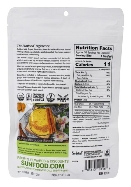 Orgânico Dourado Leite Super Misturar Pó - 6 oz. Sunfood Superfoods - Image 2