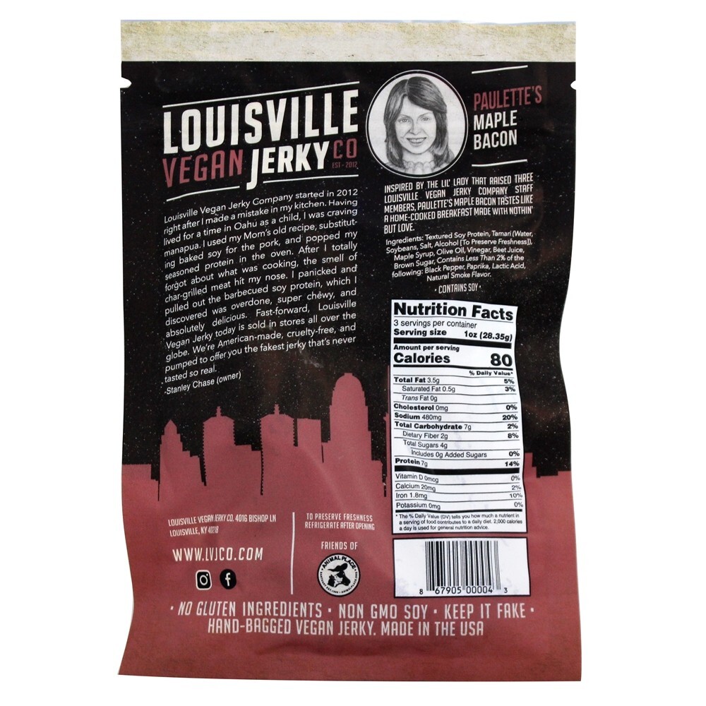 Bacon De Maple Vegan Jerky Paulette - 3 oz. Louisville Vegan Jerky Co. - Imagem 2