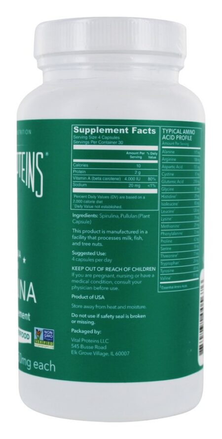 Spirulina Cultivada na Califórnia 650 mg. - Cápsulas 120 Vital Proteins - Image 2