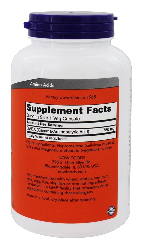 GABA Suporte Para Neurotransmissores 750 mg. - Cápsulas vegetarianas 200 NOW Foods - Imagem 2