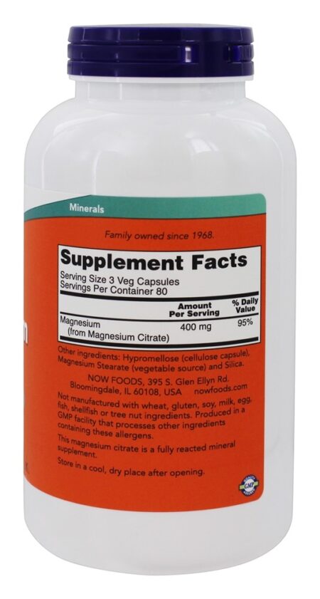 Suporte ao Sistema Nervoso de Citrato de Magnésio 400 mg. - Cápsulas vegetarianas 240 NOW Foods - Image 2