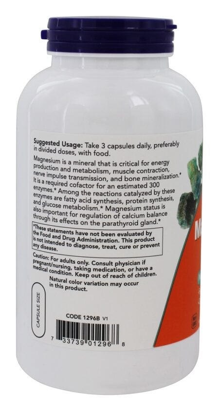 Suporte ao Sistema Nervoso de Citrato de Magnésio 400 mg. - Cápsulas vegetarianas 240 NOW Foods - Image 3