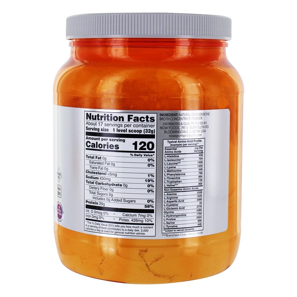 Agora esportes proteína de caldo de osso de galinha em pó - 1.2 lbs. NOW Foods - Imagem 2