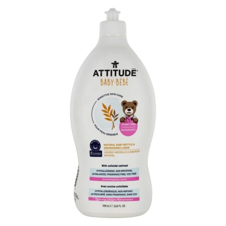 Natural Bebê Sensível Pele Garrafa & Dishwash Líquido Fragrância Livre - 23.6 fl. oz. Attitude