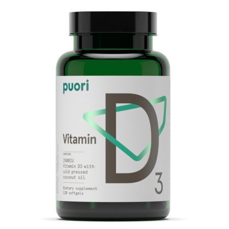 Vitamina D3 com Óleo de Coco Prensado a Frio 2500 UI - 120 Softgels Puori