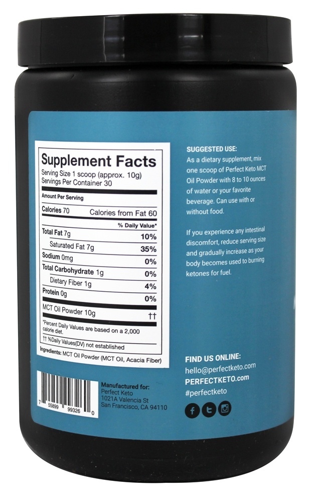 Suplemento de triglicerídeo de cadeia média de pó de óleo MCT - 10.6 oz. Perfect Keto - Imagem 3
