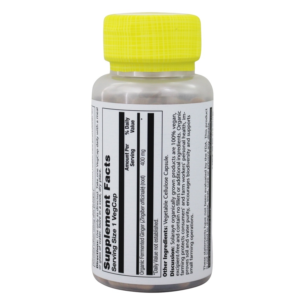 Fermentado gengibre inteiro Raiz orgânica crescido 400 mg. - 100 Cápsula (s) vegetal (s) Solaray - Imagem 3