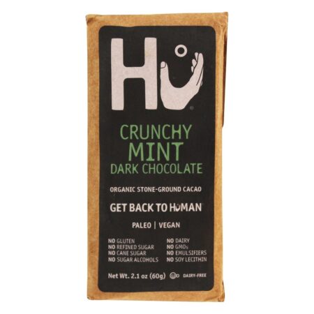 Barra de chocolate escuro orgânica Crunchy Mint - 2.1 oz. Hu