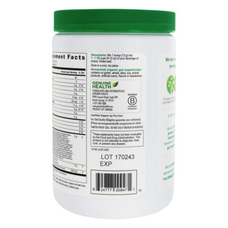 Orgânico Fermentado Intestino Superfood+ Pó para Ideal Intestino Saúde Verão Baga & Romã - 10.5 oz. Genuine Health - Image 3