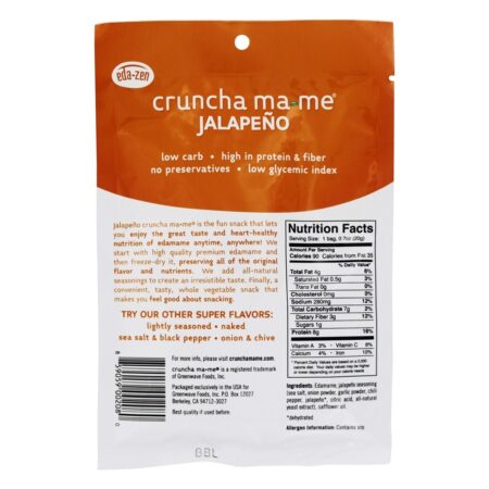 Eda-Zen Cruncha Mamãe-Me Todos Natural Congelar Secas Edamame Vegetariano Lanche Jalapeno - 0.7 oz. Greenwave Foods - Image 2