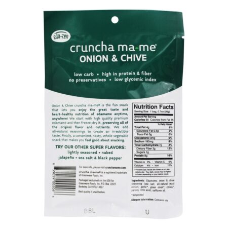 Eda-Zen Cruncha Mamãe-Me Todos Natural Congelar Secas Edamame Vegetariano Lanche Cebola & Cebolinha - 0.7 oz. Greenwave Foods - Image 2