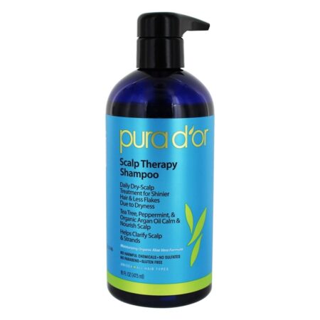 Shampoo de terapia do couro cabeludo com Tea Tree, hortelã-pimenta e óleo orgânico de Argan - 13 fl. oz. Pura d'or