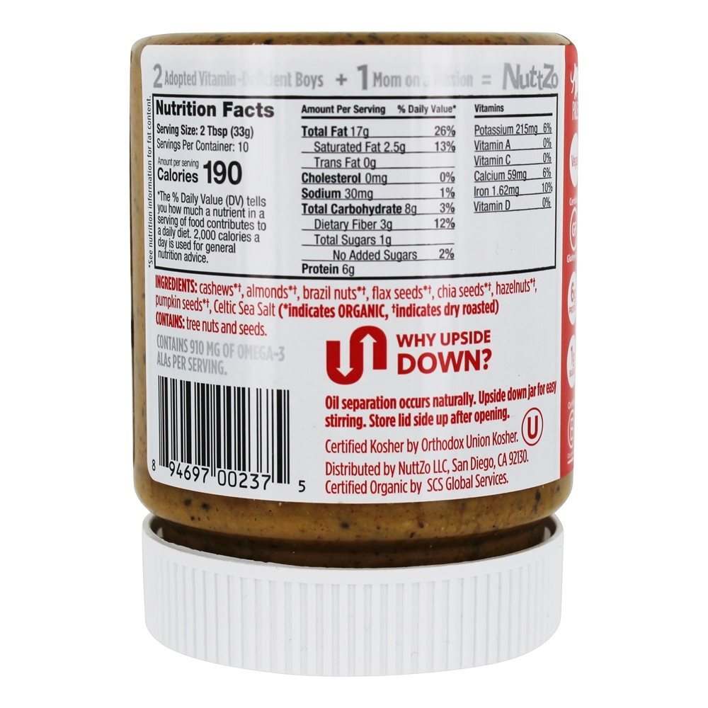 Paleo Orgânico Sete Noz & Semente Manteiga Poder Combustível Crocante - 12 oz. NuttZo - Imagem 2