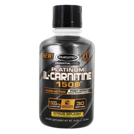 Platinum 100 % L-Carnitina 1500 Série essencial da fórmula pós-treino 30 Porções Citrus Splash - 16 oz. Muscletech Products