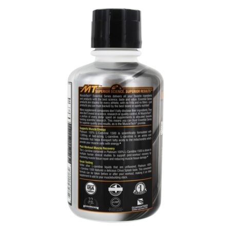 Platinum 100 % L-Carnitina 1500 Série essencial da fórmula pós-treino 30 Porções Citrus Splash - 16 oz. Muscletech Products - Image 3