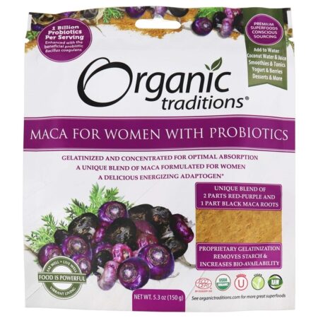 Maca para mulheres com probióticos em pó 1 Bilhões de UFC - 5.3 oz. Organic Traditions