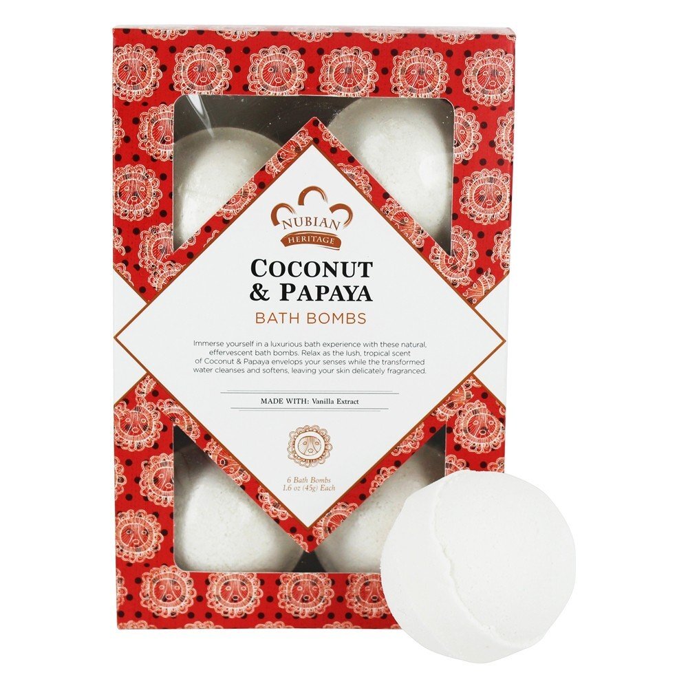 Bombas de banho de coco e papaia com grãos de baunilha - 6 Contagem Nubian Heritage