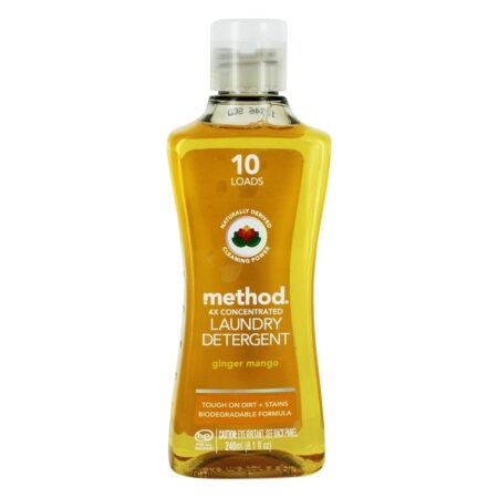 Lavanderia Detergente 4x Concentrado 10 ELE Cargas Difícil Em Sujeira + Manchas Gengibre Manga - 8.1 fl. oz. Method