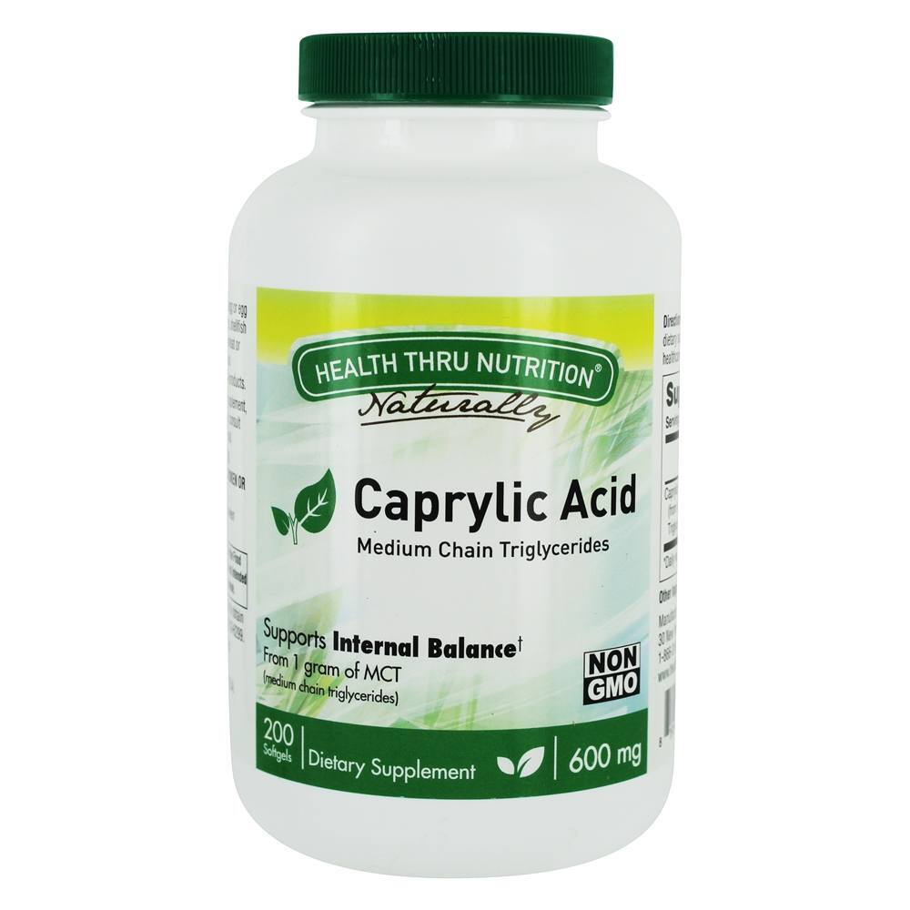 Triglicerídeos de cadeia média de ácido caprílico 600 mg. - 200 Softgels Health Thru Nutrition